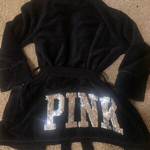 Victoria's Secret Black Robe with Silver Sequin Detail